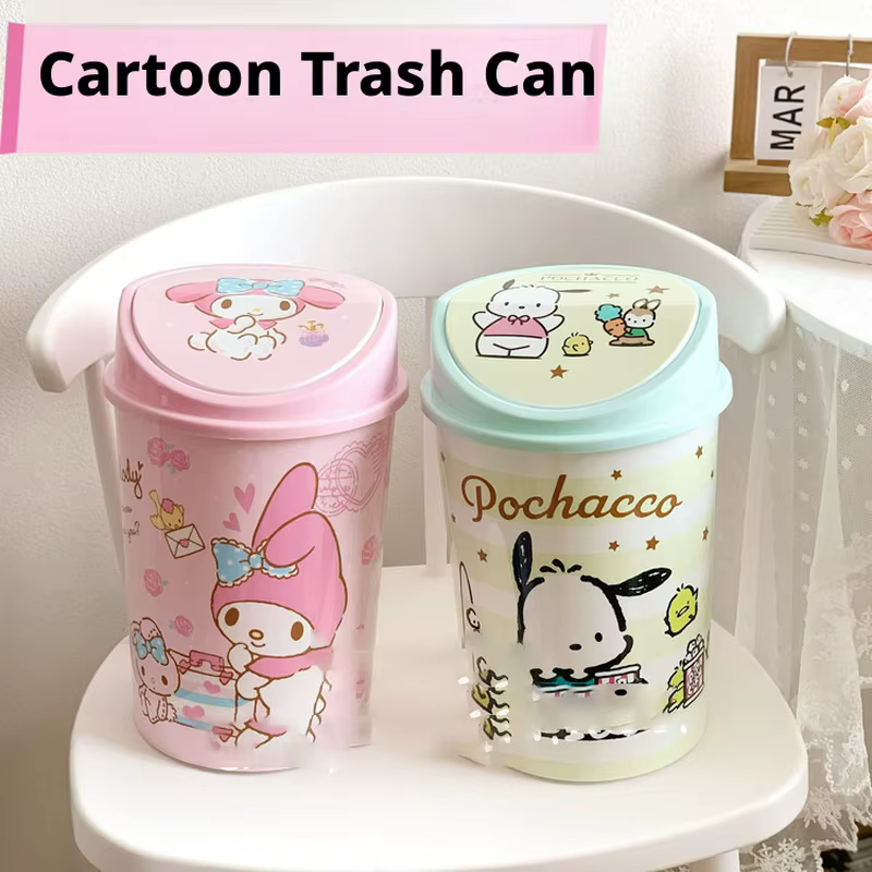 Poubelle à couvercle rabattable Hello Kitty – Parfaite pour les bureaux de chambre, les coins de coiffeuse et autres zones de la pièce