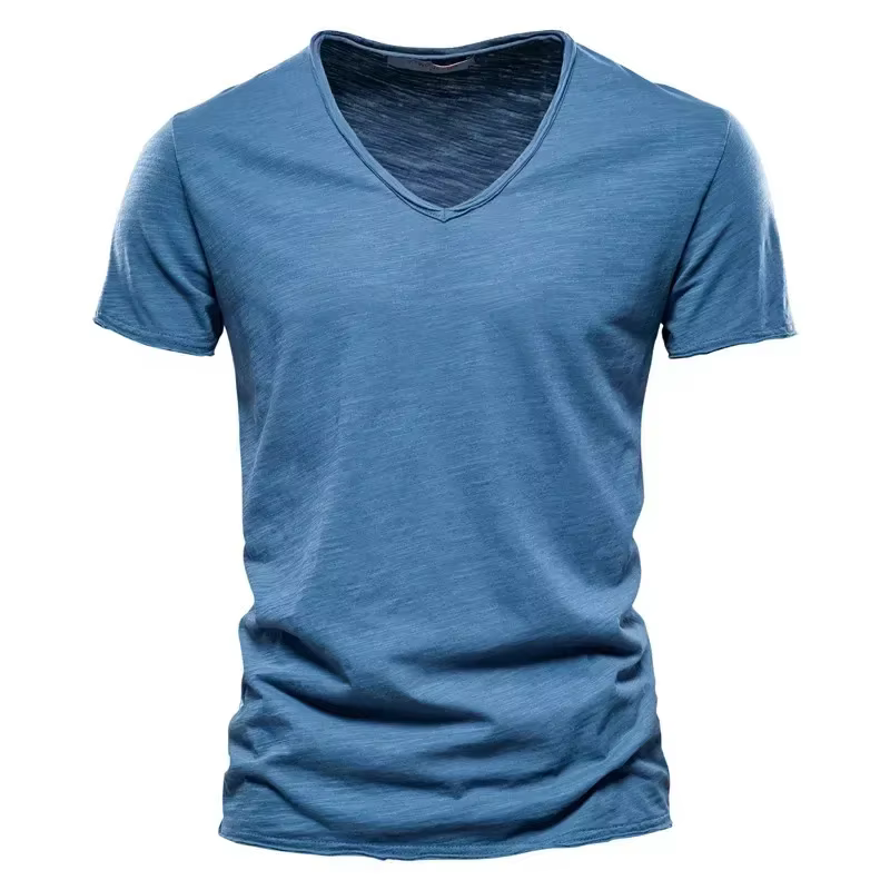 Nouveau T-shirt Homme 2026 à Col V Manches Courtes Couleur Unie – Hauts pour Hommes