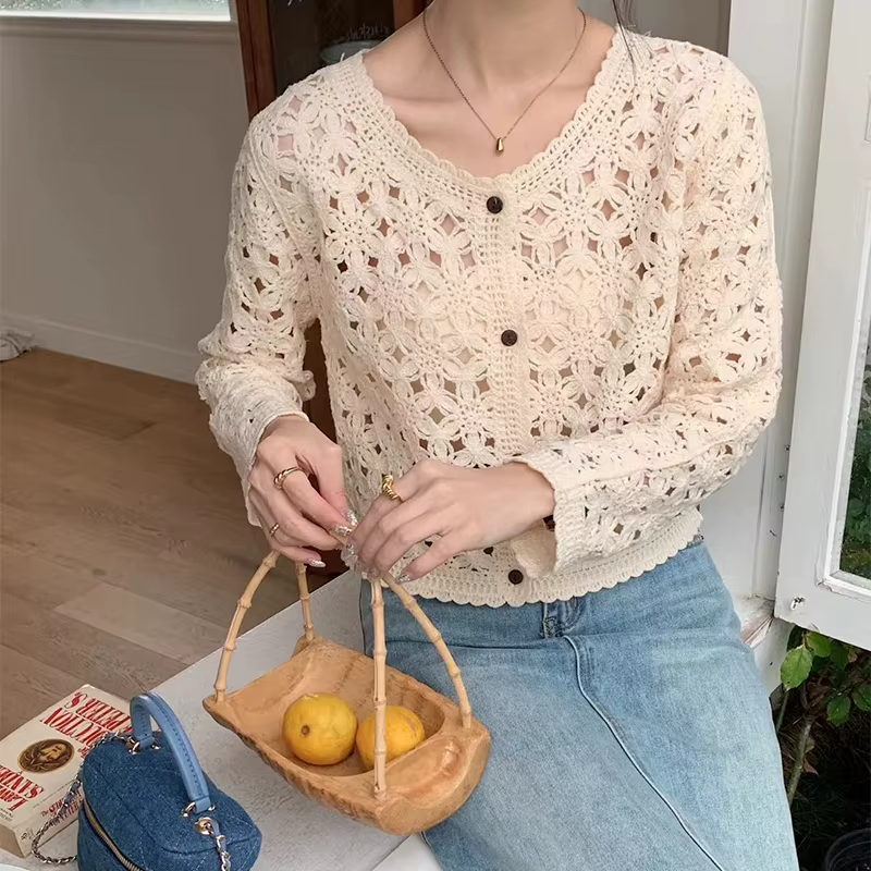 Haut en Crochet à manches longues pour femmes