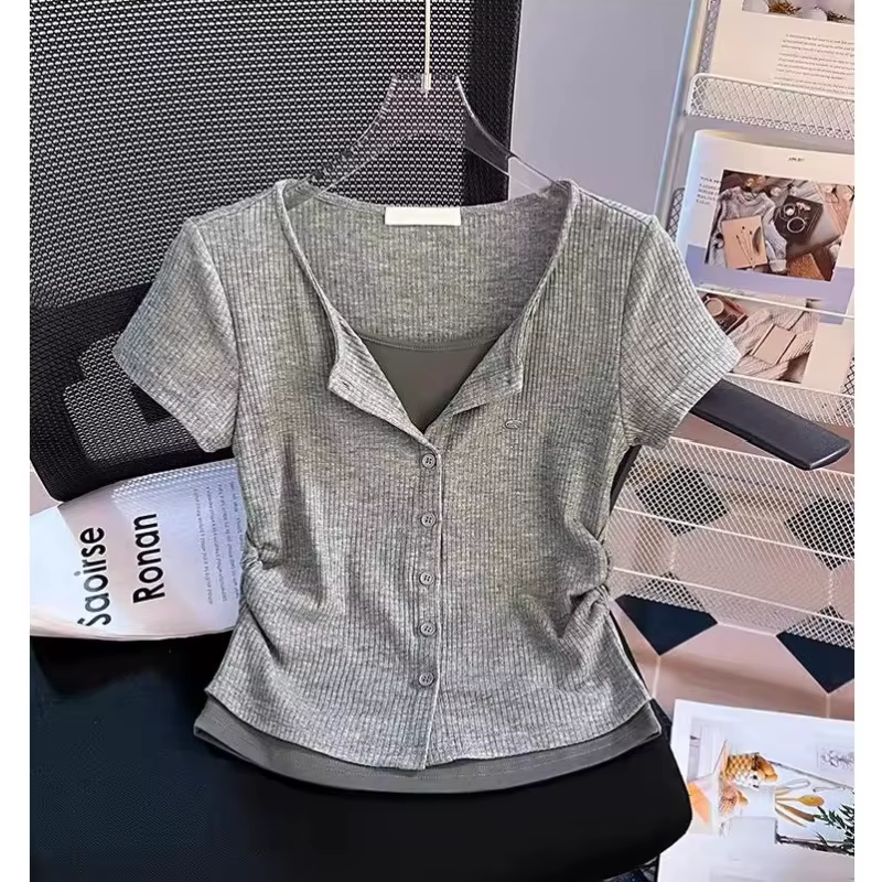 T-shirt amincissant à manches courtes pour femme