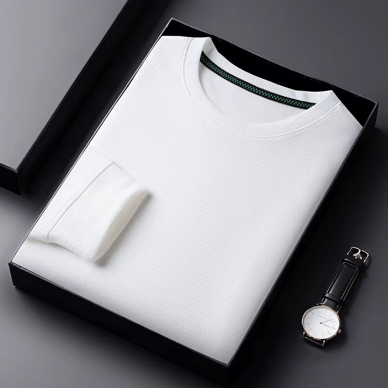 T-shirt décontracté pour homme à col rond en tissu gaufré