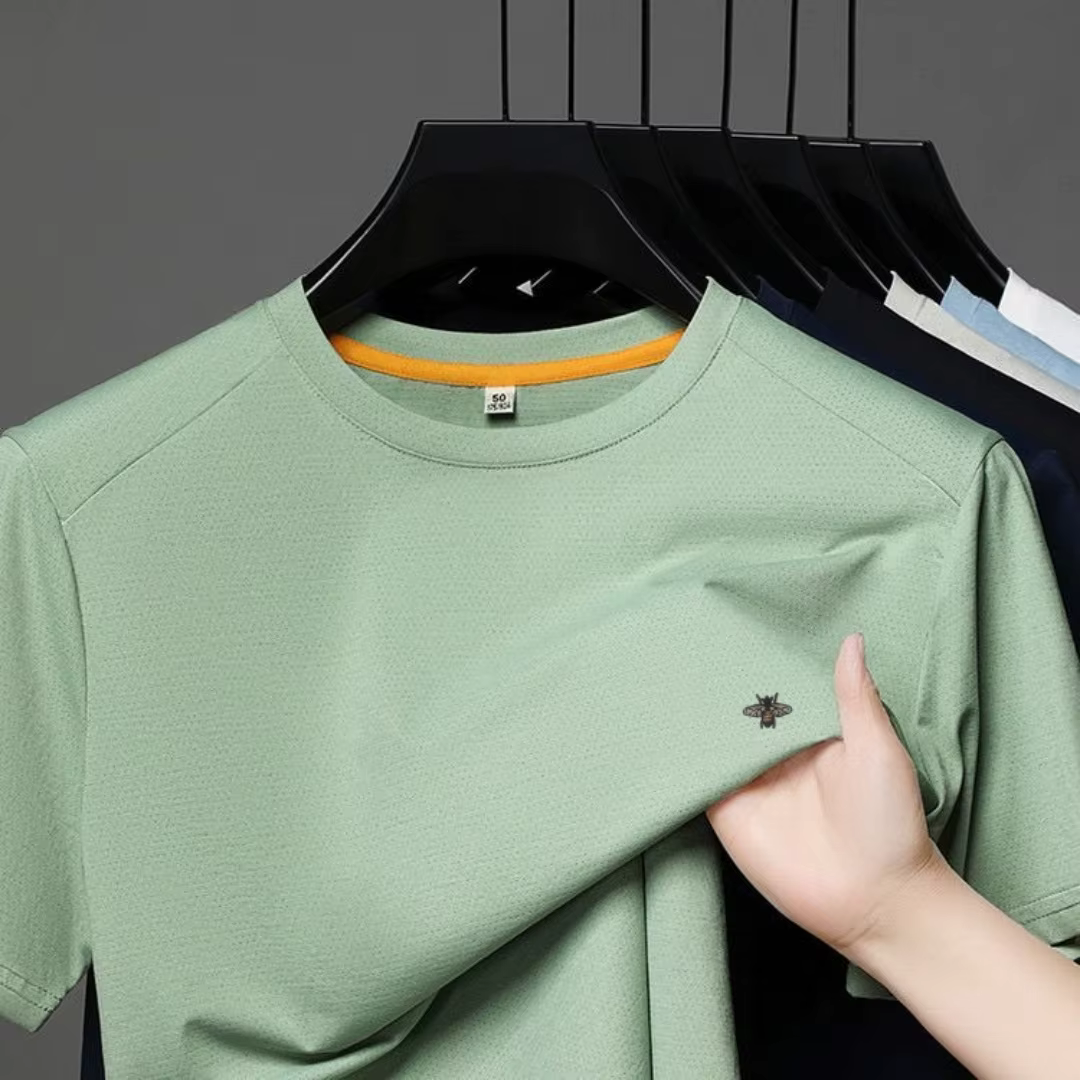 Nouvelle marque de luxe hommes T-shirt col rond dessin animé abeille broderie à manches courtes respirant sans couture