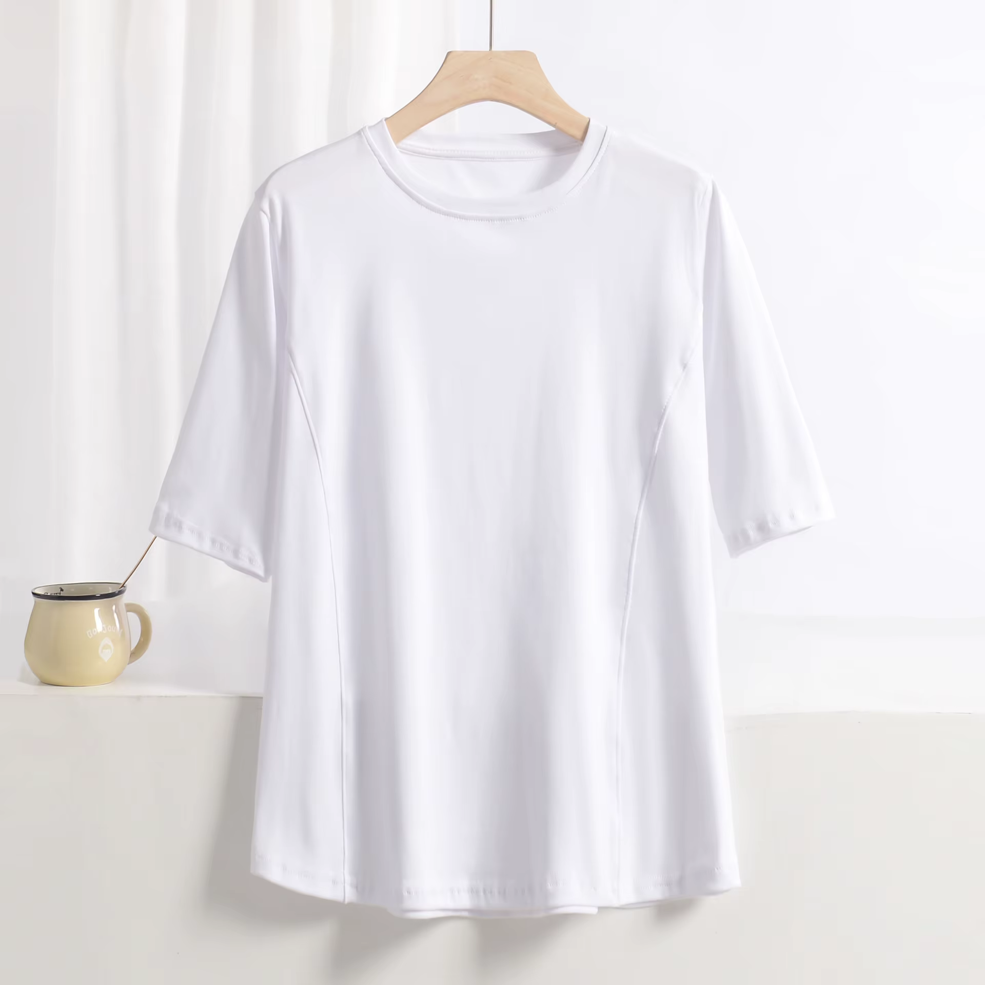 XL à 8XL grande taille t-shirts col rond T-shirt basique femme couleur unie demi manches été simple