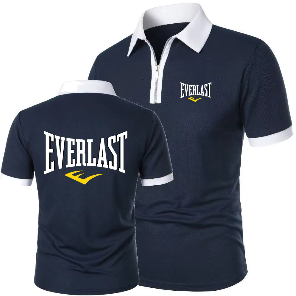 EVERLAST hommes polos course hauts d'entraînement t-shirt été respirant maille coton fermeture éclair revers