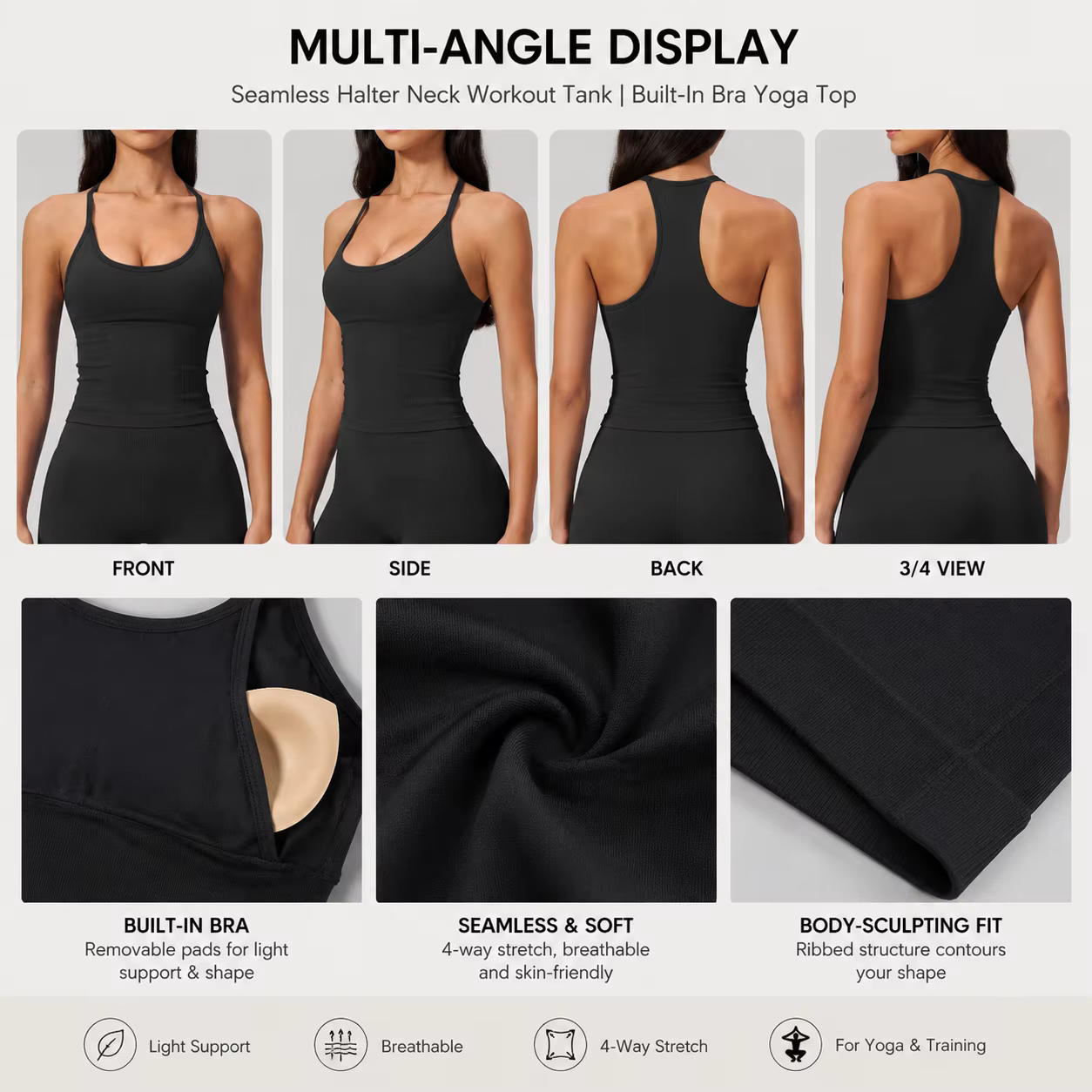 Débardeur de yoga de luxe 2-en-1 avec soutien-gorge intégré pour femme – Haut d'entraînement premium sans coutures