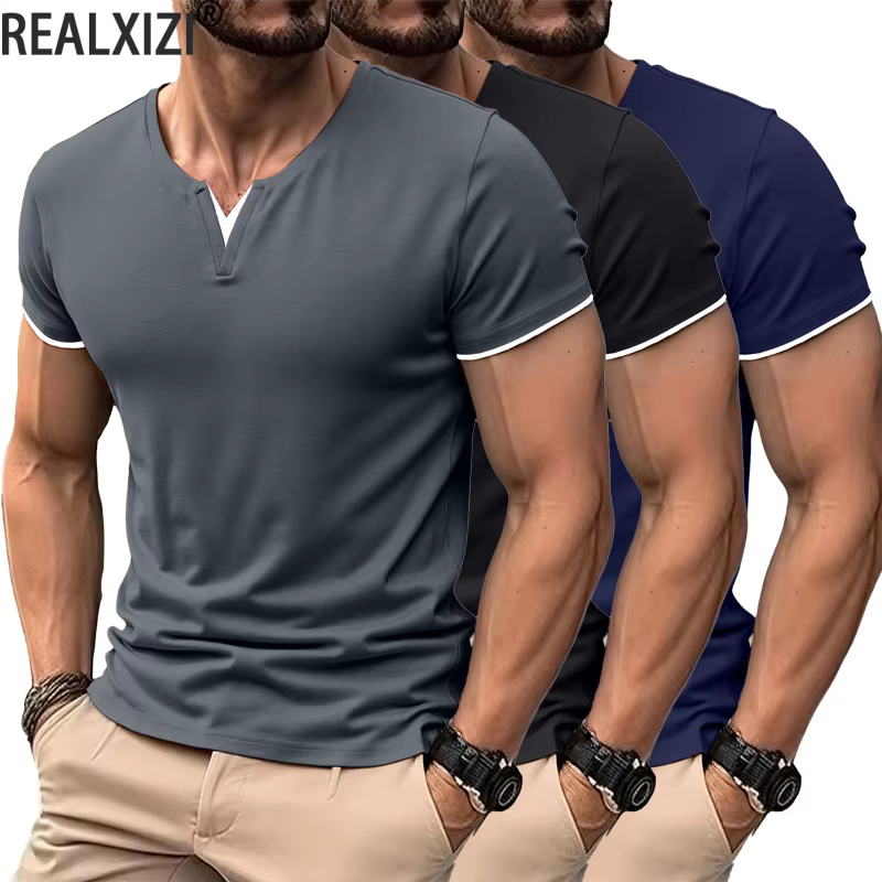 T-shirt Henley à manches courtes pour homme