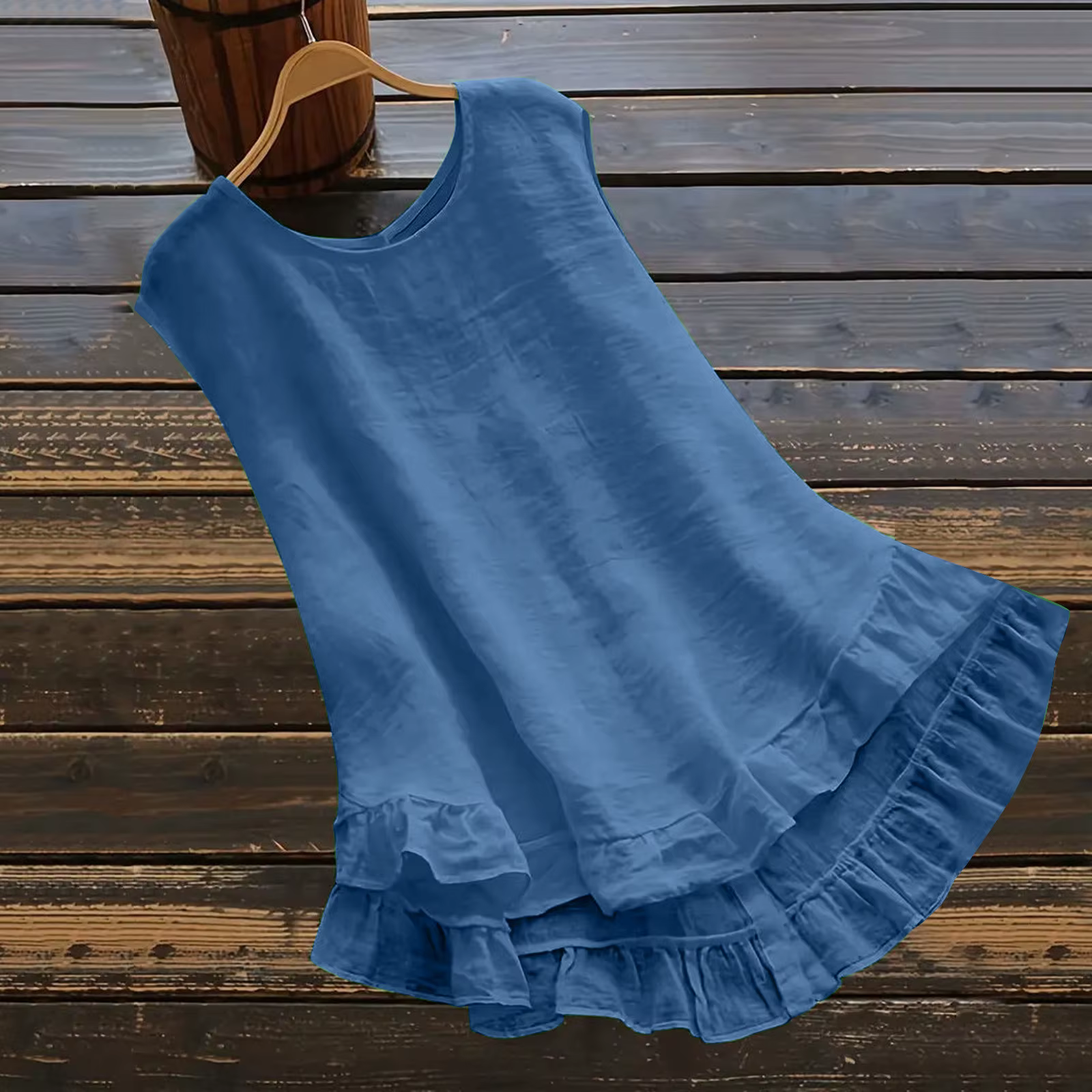 Femmes coton lin débardeur solide col rond sans manches dos Blouse élégant col