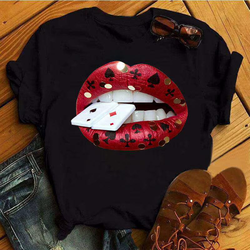 T-shirt tendance unisexe en coton pur imprimé Lips