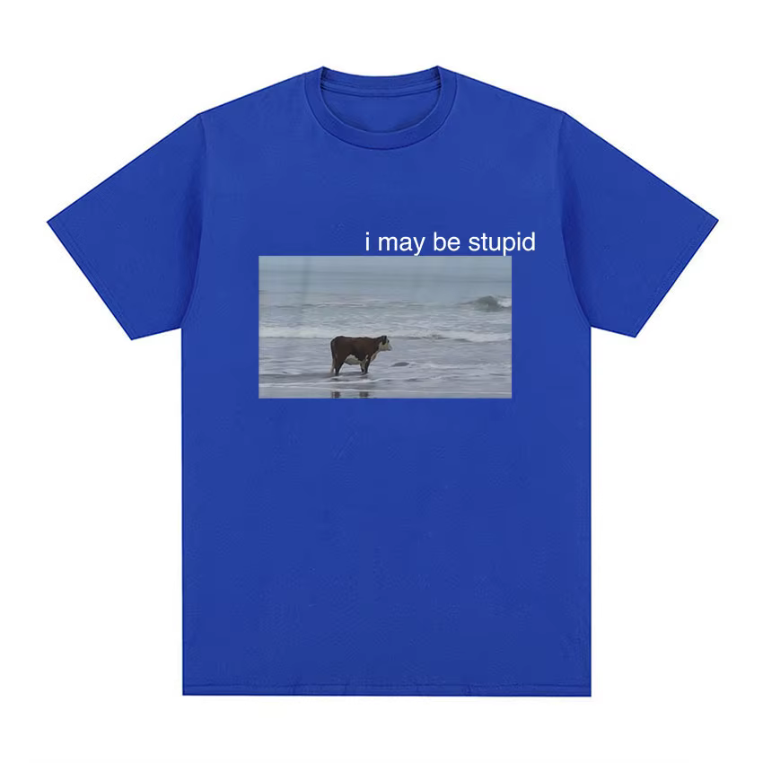 I May Be Stupid Cow on Beach Funny Meme T-shirt pour hommes