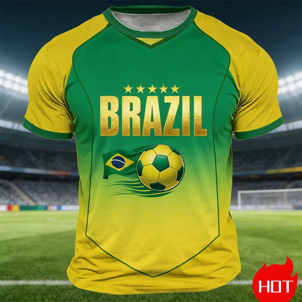 T-shirt imprimé drapeau du Brésil pour hommes