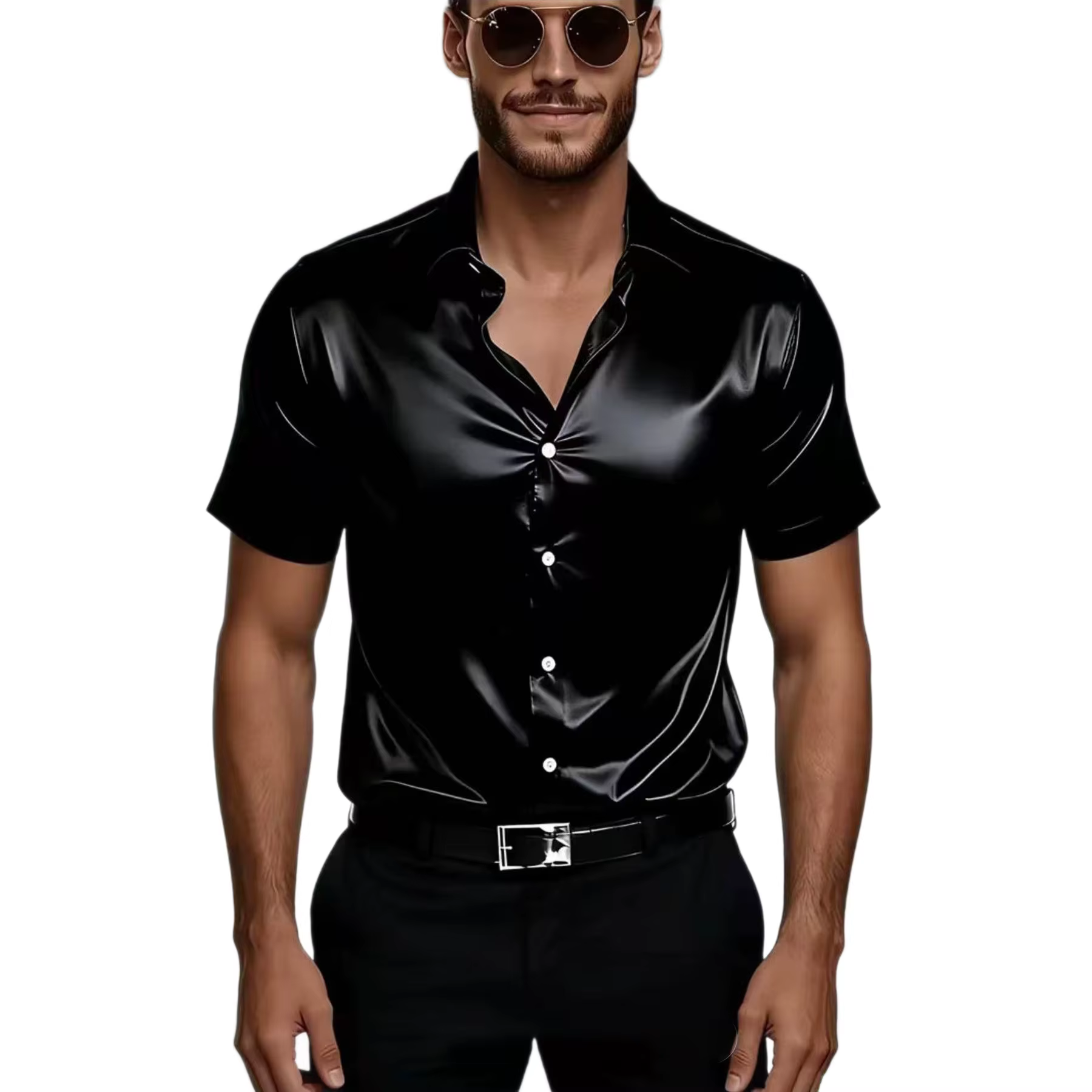Chemise en satin de soie à manches courtes pour homme