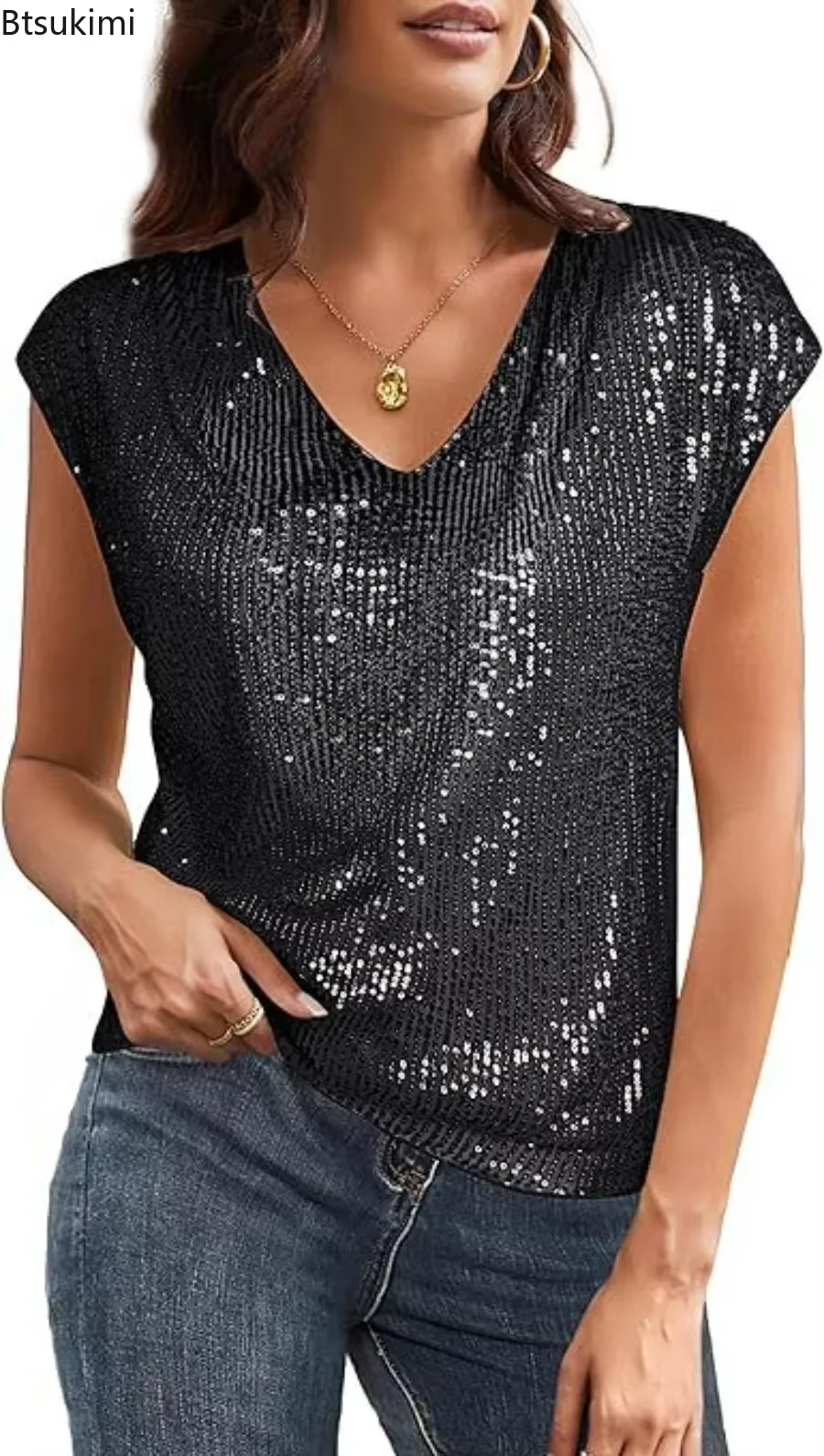 T-shirt sexy à sequins pour femme 2026