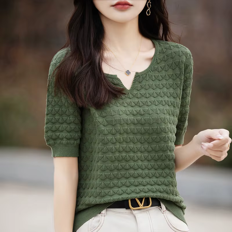 T-shirt en pur coton à manches courtes pour femmes