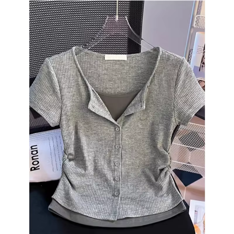 T-shirt amincissant à manches courtes pour femme