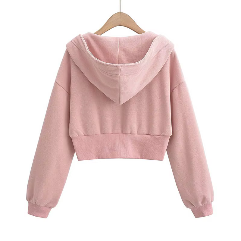 Sweat-shirt court à capuche double fermeture éclair pour femme