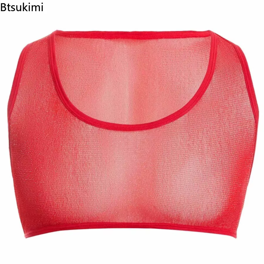 Nouveau 2026 hommes Sexy brillant Transparent maille culture hauts gilet sans manches sport Muscle maillot de corps col