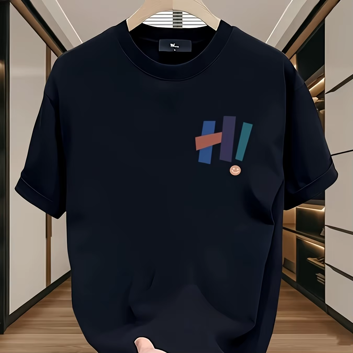 Hommes coton T-shirt ajusté col rond