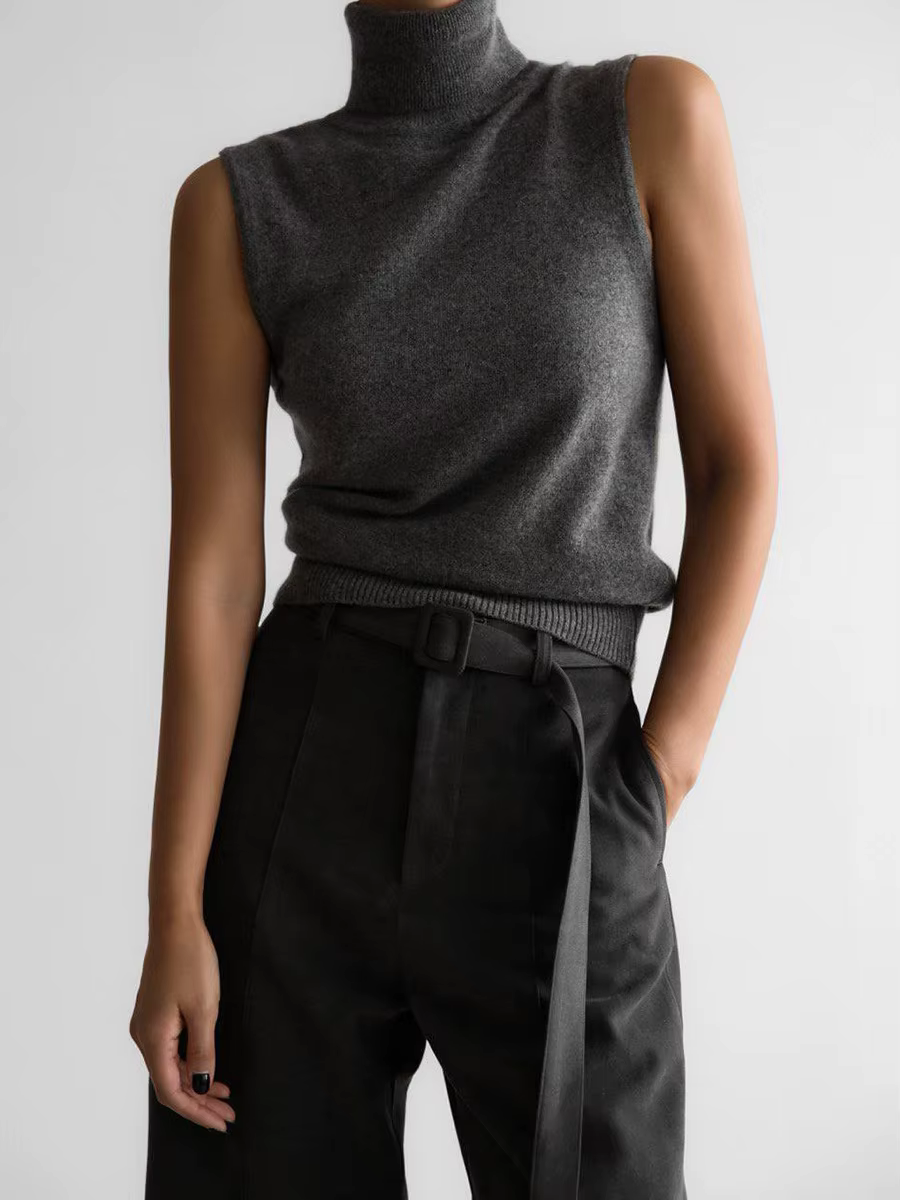 Nouveau débardeur en maille à col roulé sans manches pour femme
