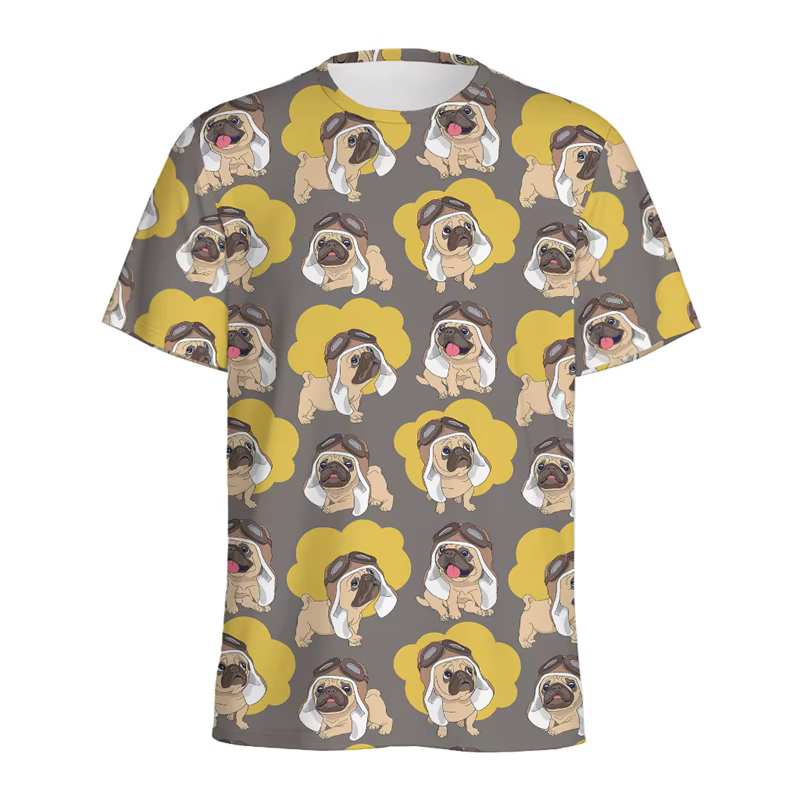 T-shirts à motif animalier chien Pug mignon pour hommes