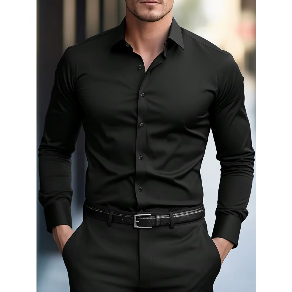 2025 chemise pour hommes flambant neuf couleur unie à manches longues intelligent décontracté quatre saisons élastique