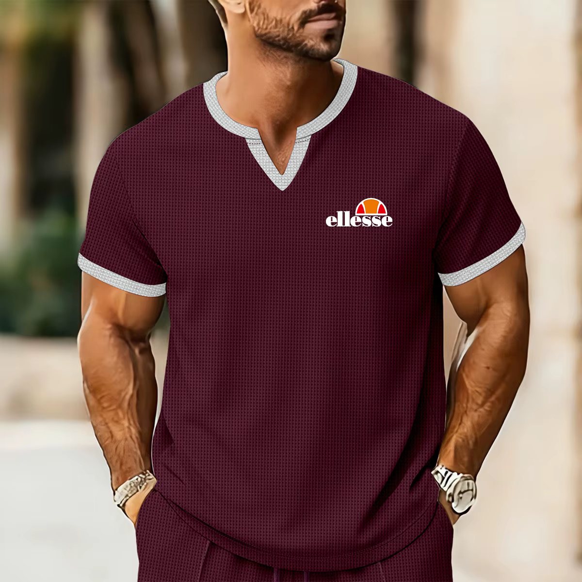 T-shirt ellesse pour homme de qualité supérieure : texture gaufrée douce pour la peau