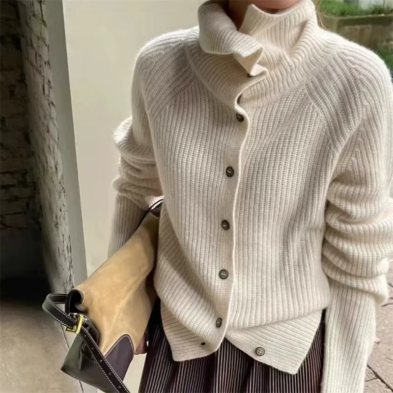 Chemise tricotée à col roulé pour Femme, Pull ample à manches longues, Cardigan de tempérament, manteau à revers, Pull à bascule, hiver