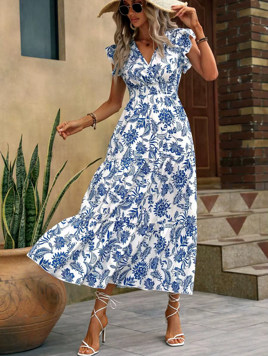 Nouvelle robe longue bohème sexy à imprimé floral