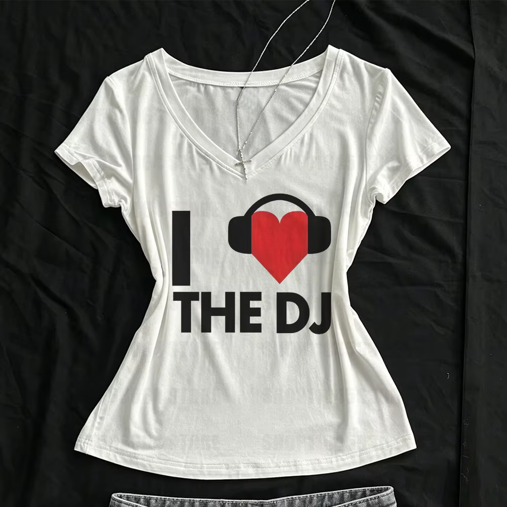 T-shirt blanc imprimé « I Love DJ »