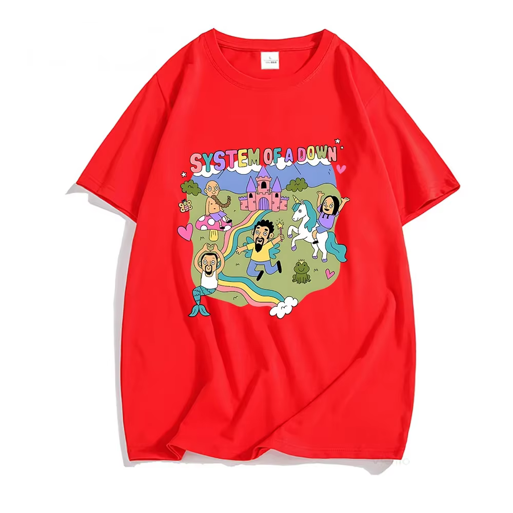 Système d'un groupe vers le bas T-shirt femmes dessin animé graphique