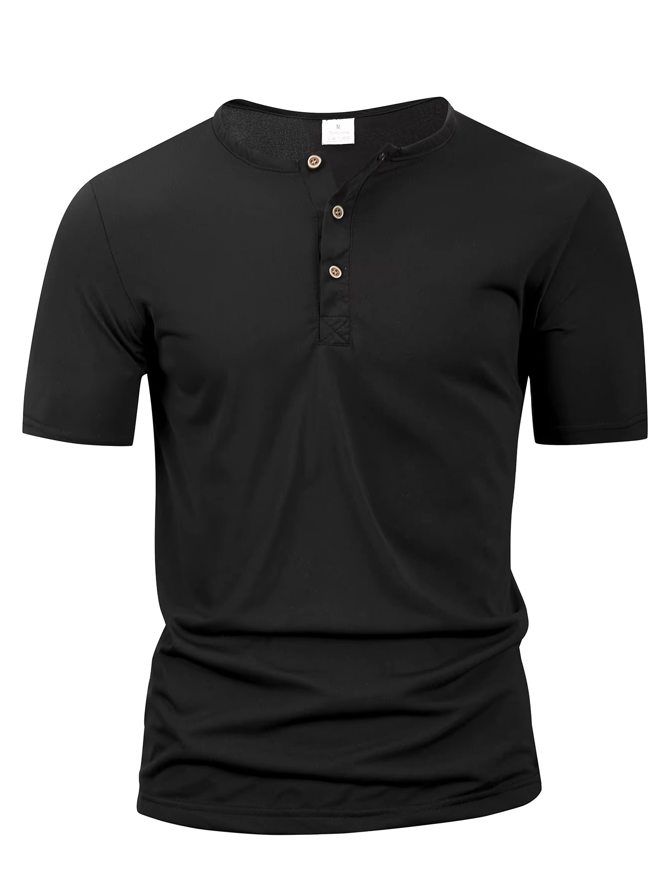 Été hommes col Henley T-shirts bouton mince décontracté mâle couleur unie à manches courtes