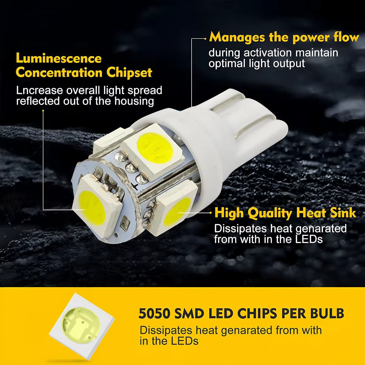 Ampoules LED T10 W5W, 10/20/30/50 pièces, pour intérieur de voiture, dôme, cartes, lecture, porte, coffre, lumières 12V 5050-5SMD 7000K, blanc, rouge, jaune, bleu