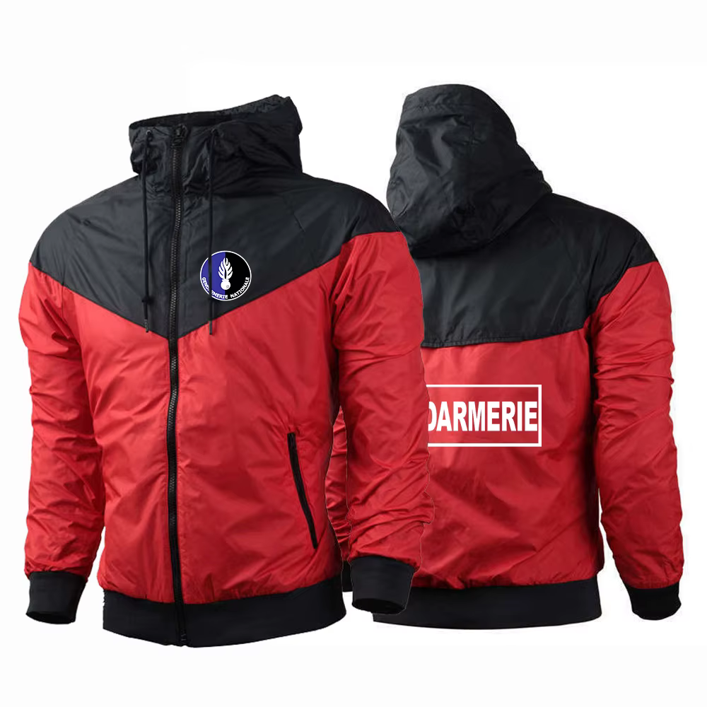 2025 printemps automne Gendarmerie française Logo imprimé Patchwork couleur unie manteau décontracté hommes populaire mince respirant veste à capuche