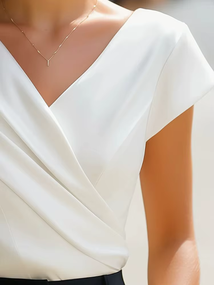 Bonboho femmes blanc manches courtes col en v T-shirt coupe ajustée Wrap pull chemises 2025 été blouse décontractée