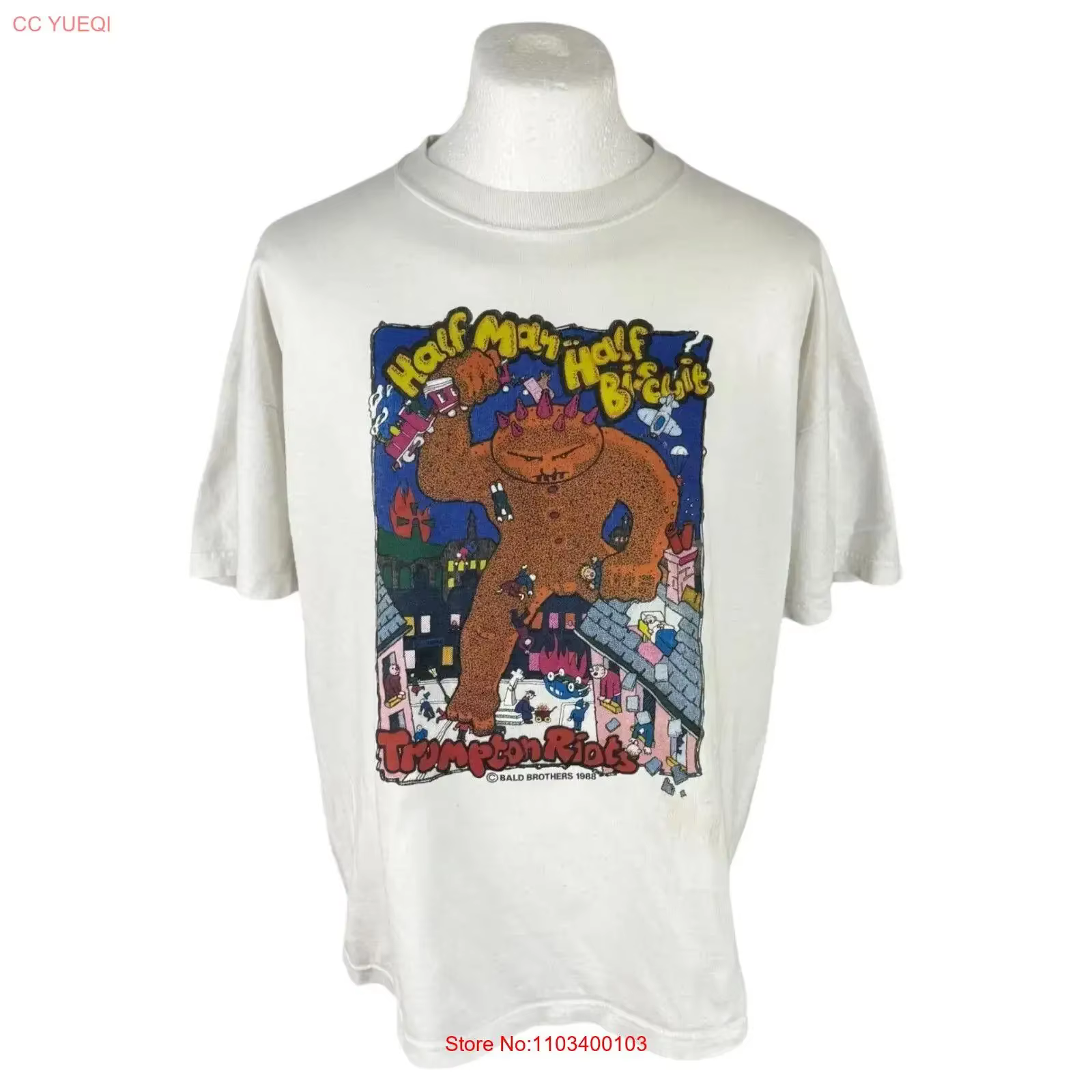 Écran étoiles Vintage t-shirt XL hommes blanc demi Biscuit bande Rare années 90