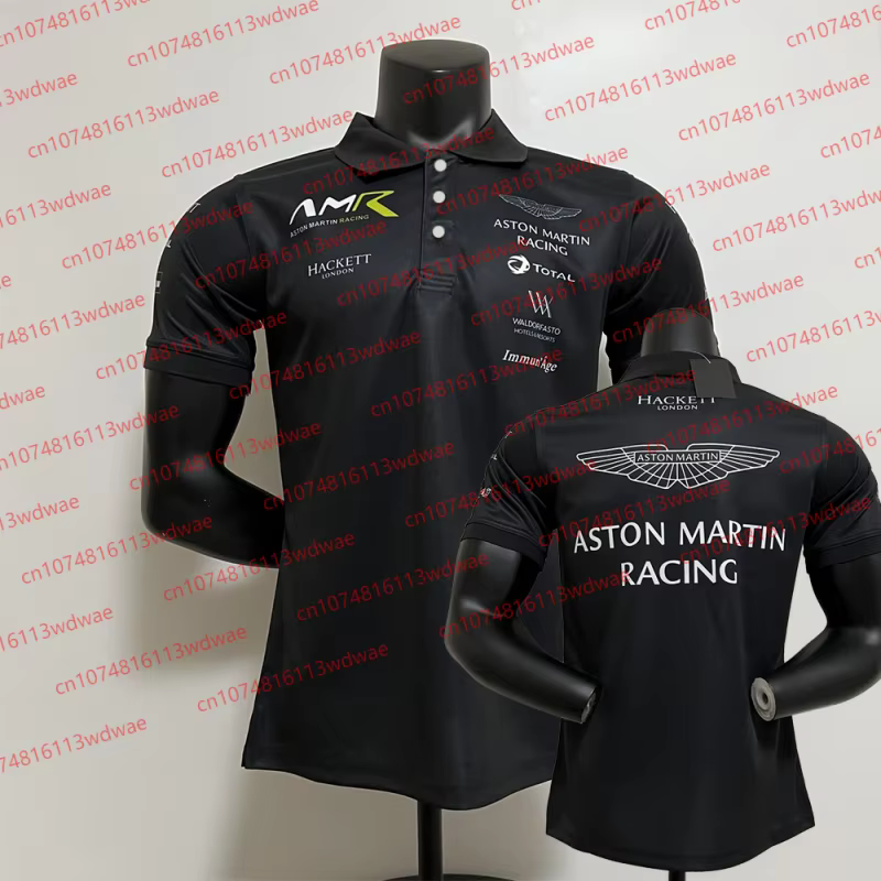 Aston Martin Racing Team Training Street Style Button Polo Shirt Fernando Alonso 14 Vêtements à manches courtes pour hommes et femmes