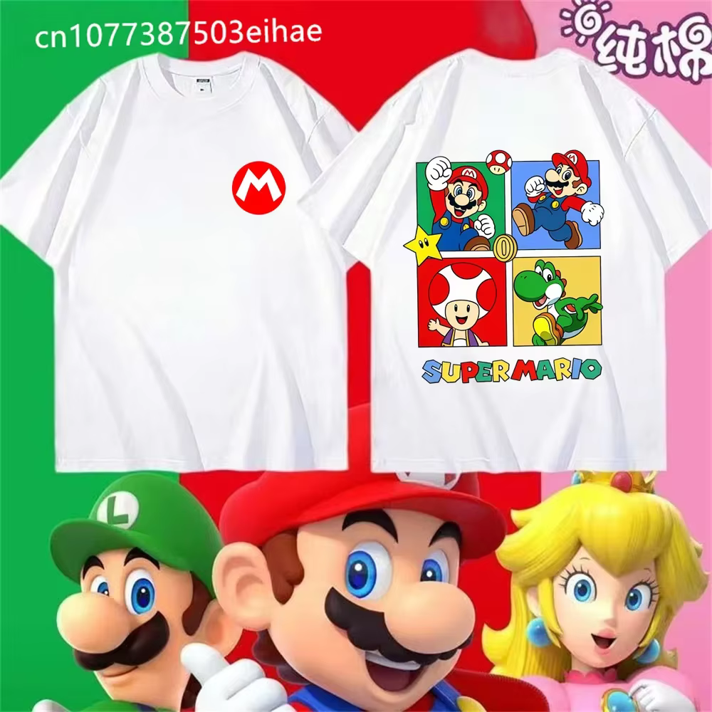 T-shirt Super Mario Yoshi 2026 Nouvelle Collection Été Unisexe Décontracté Streetwear Enfants & Adultes Imprimé Avant