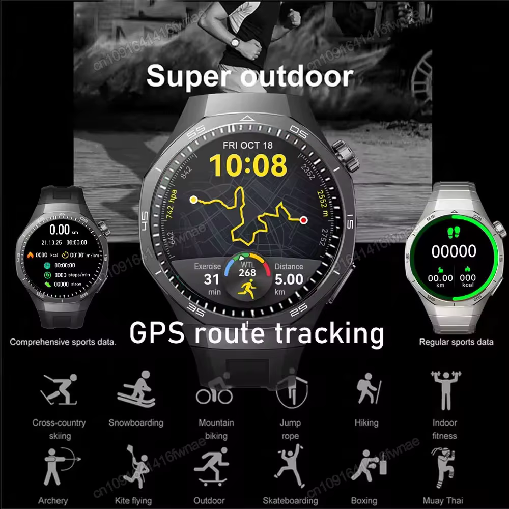 2025 nouveau pour Android ios montre intelligente hommes HD AMOLED écran GPS surface de mouvement fréquence cardiaque Bluetooth appels SmartWatch étanche