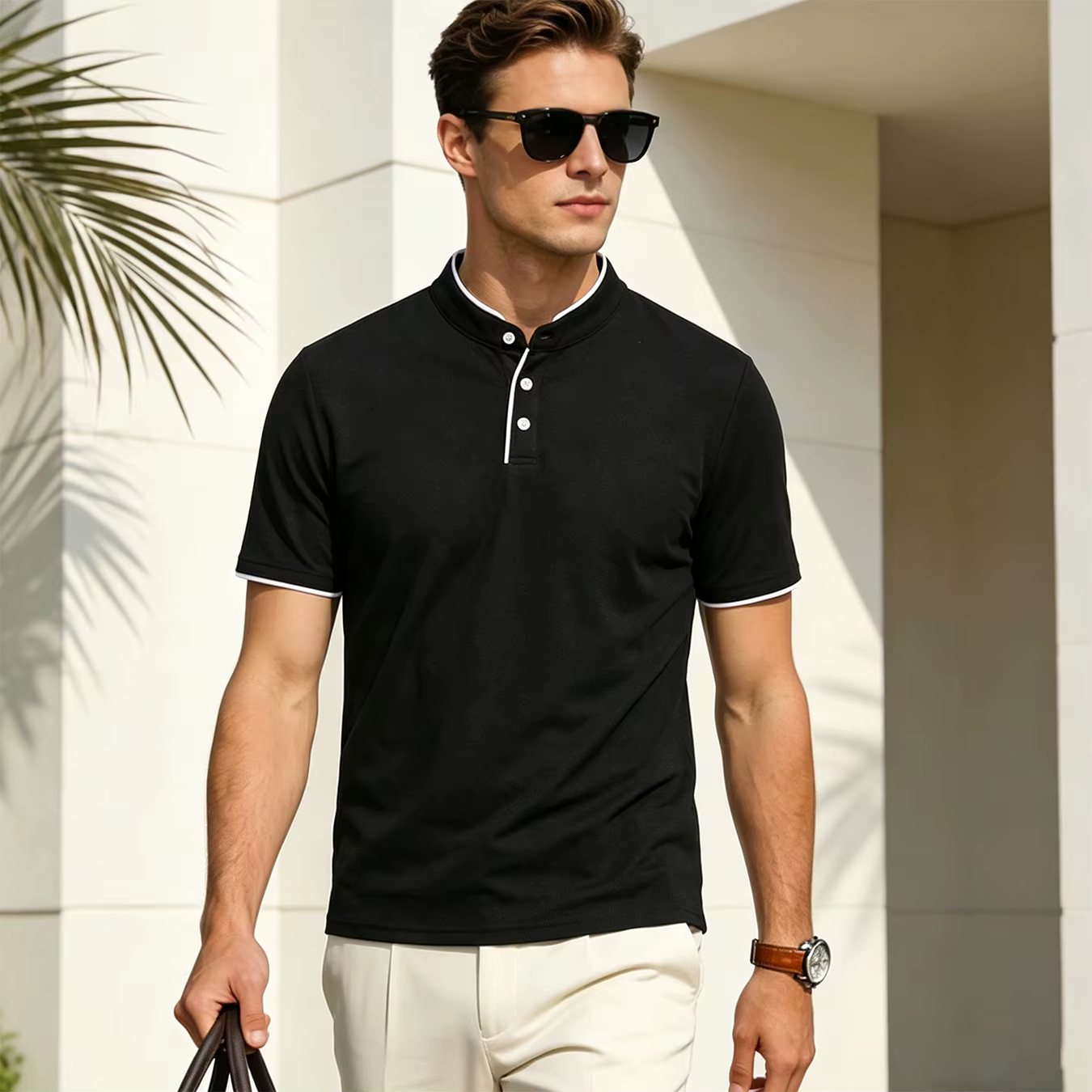 Polo pour homme à col mandarin de haute qualité