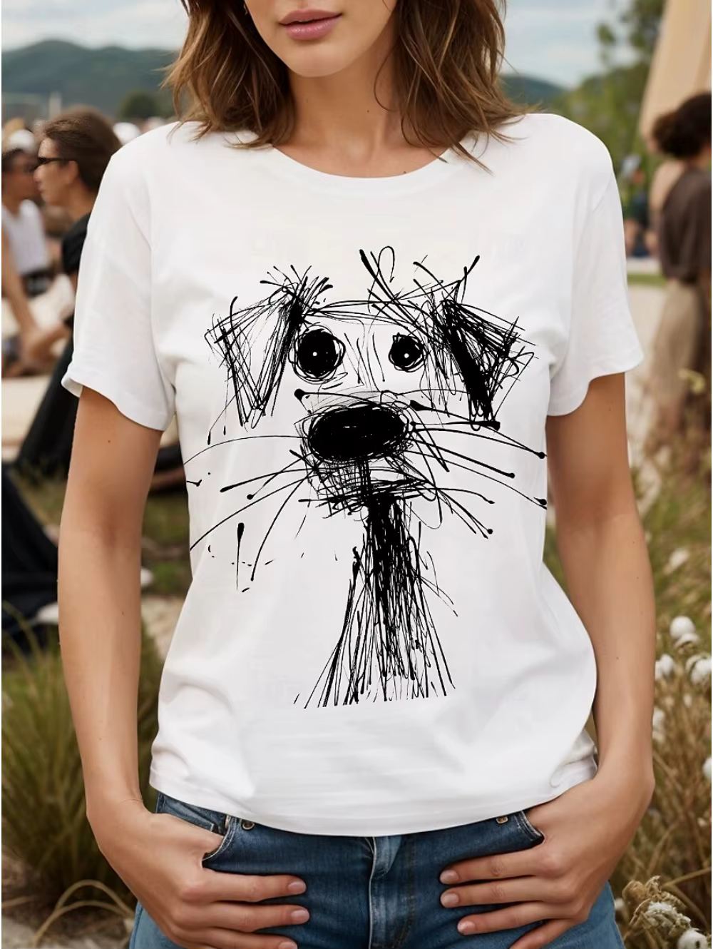 T-Shirt femme motif chiot garbé