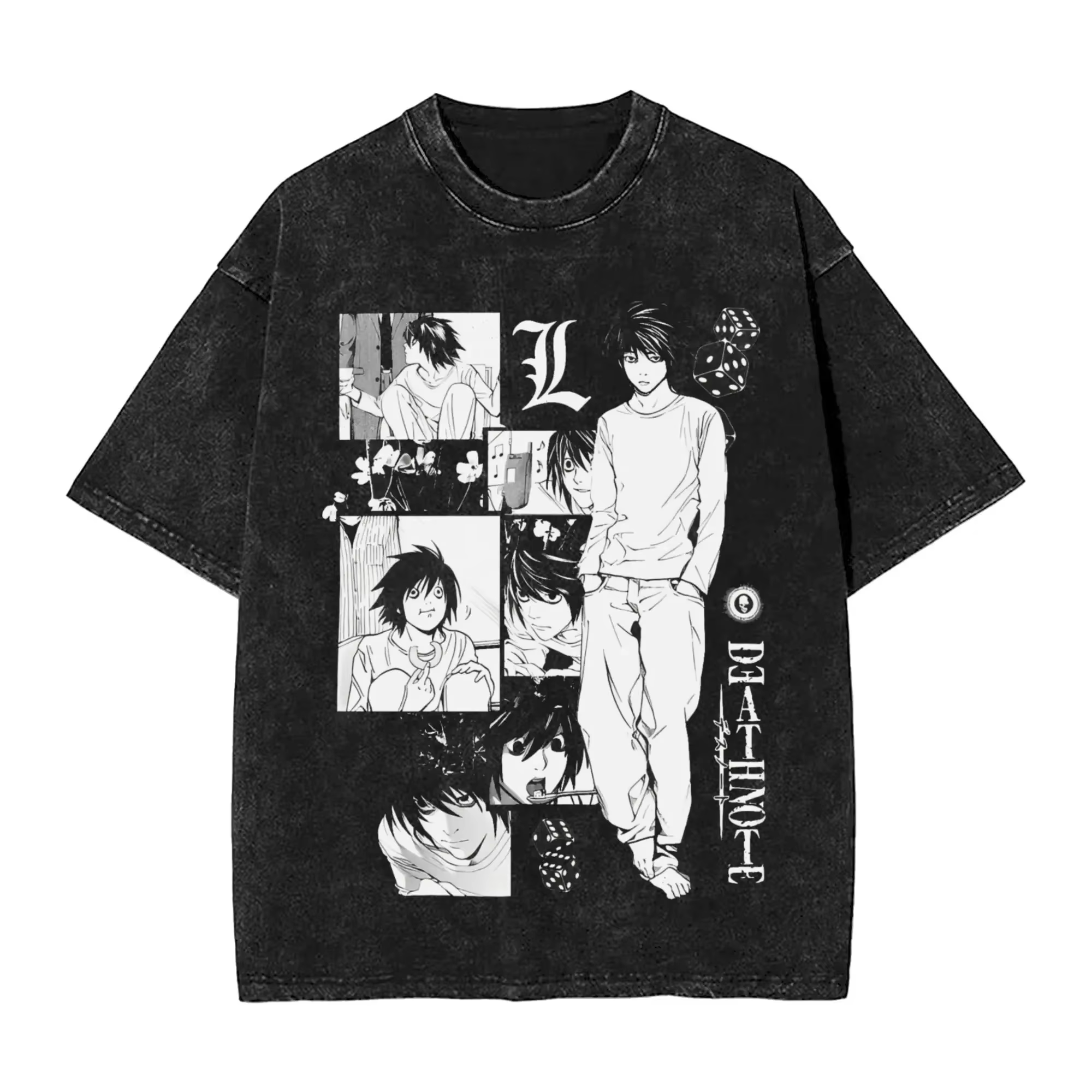 T-shirts Manga DEATH NOTE L Lawliet à imprimé graphique, T-shirts oversize délavés, T-shirt à manches courtes en coton doux, vêtements pour hommes et femmes