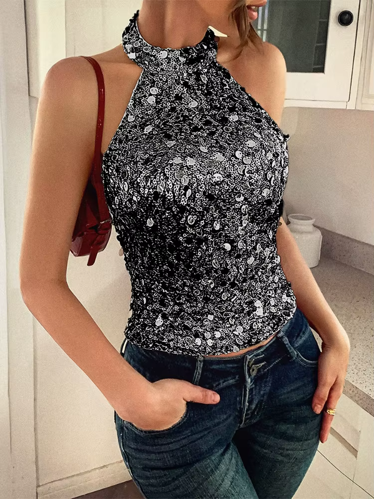 Débardeur d'été à paillettes pour femme