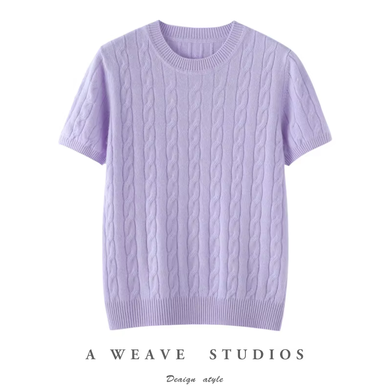 Pull à manches courtes et col rond pour femme