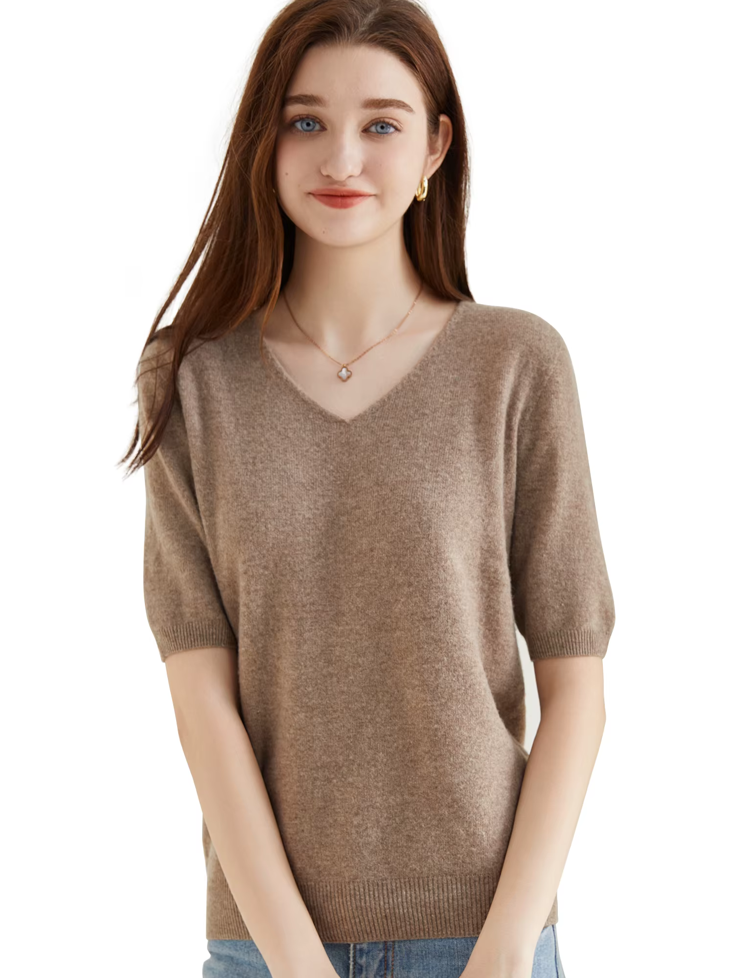 Pull femme 100% laine mérinos pull pour femme pull à manches courtes hauts printemps été col en V doux tricoté femme vêtements
