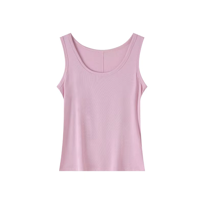 Débardeur Femme Col U en Mélange Tencel et Laine, Coupe Slim, Sans Manches, Couleur Unie, pour Superposition, Camisole Basique d'Été