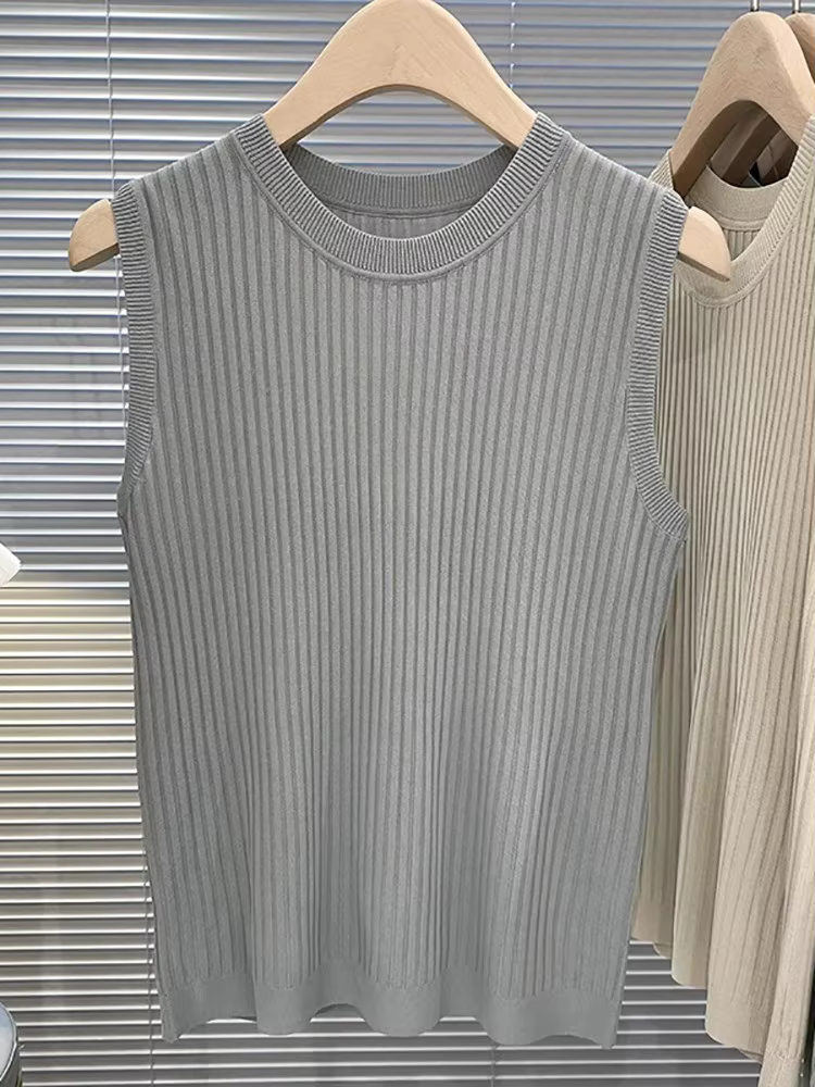 Zjais été printemps débardeurs femmes sans manches tricoté T-Shirts femme élastique mince gilets décontractés culture hauts Camis pull chemises