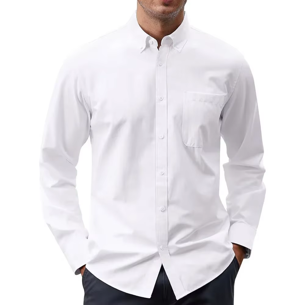 Chemises à manches longues pour hommes chemise Oxford de couleur unie