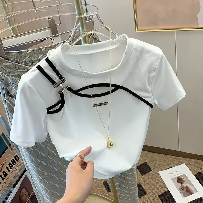 T-shirt à manches courtes en maille ajourée de couleur unie Neploe