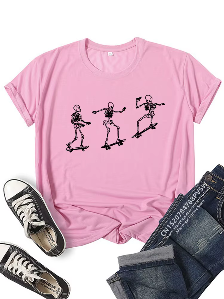 T-shirt à manches courtes Skull Skateboard pour femmes et filles
