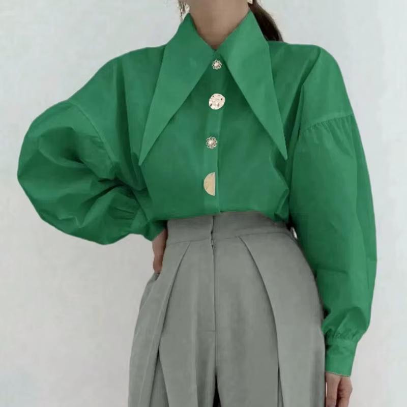 Printemps mode chemise à manches longues col pointu bureau dame Blouse