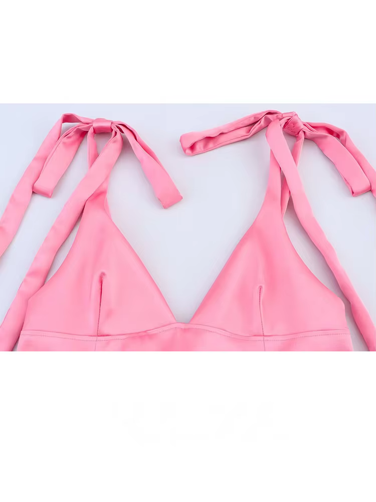 HH femme haut tendance solide col en v sans manches dos nu nœud à lacets décorer fermeture éclair femmes été Sexy mince hauts 2 couleurs +